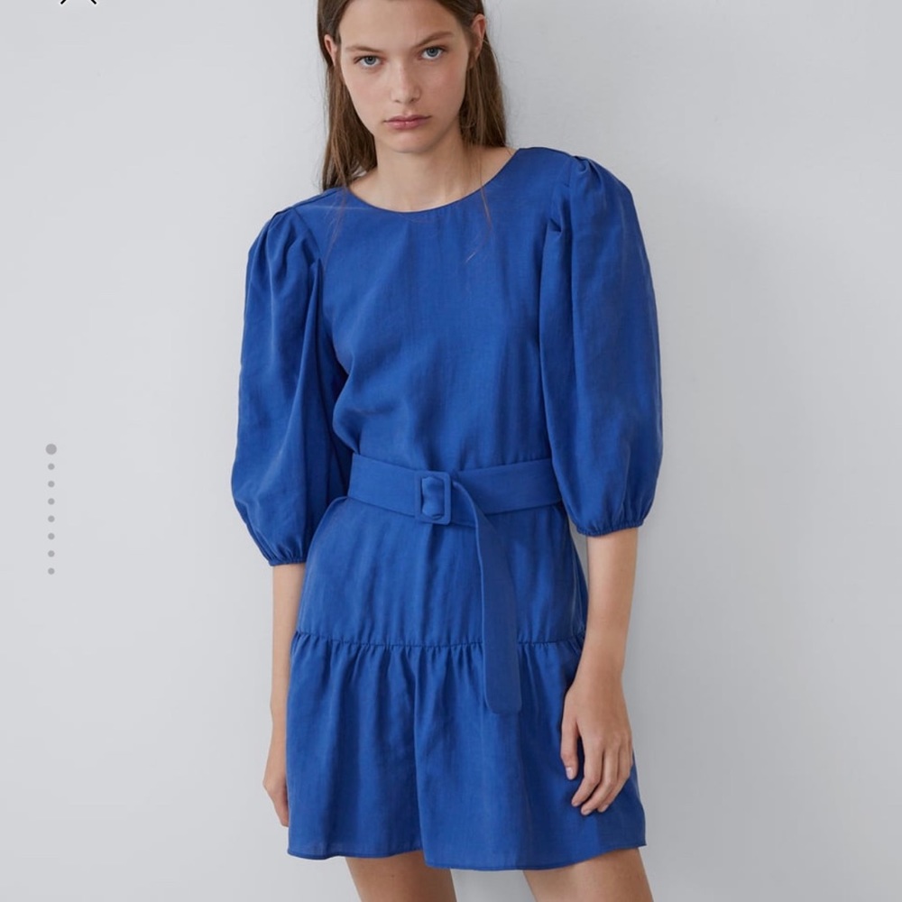 Zara blue belted dress. NWOT.